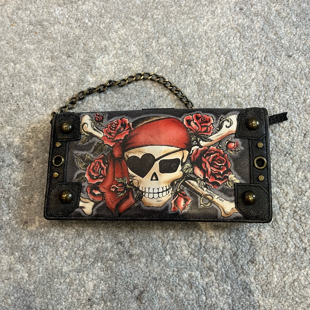 EUC Isabella Fiore Skull and Roses Wallet - Red and Black